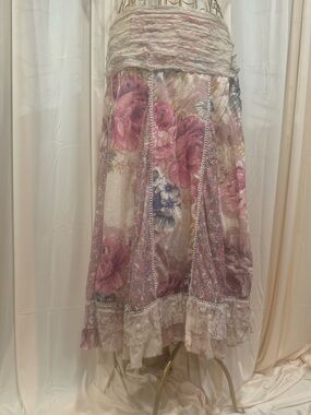 Bohemian Floral Patchwork & Lace Maxi Skirt
